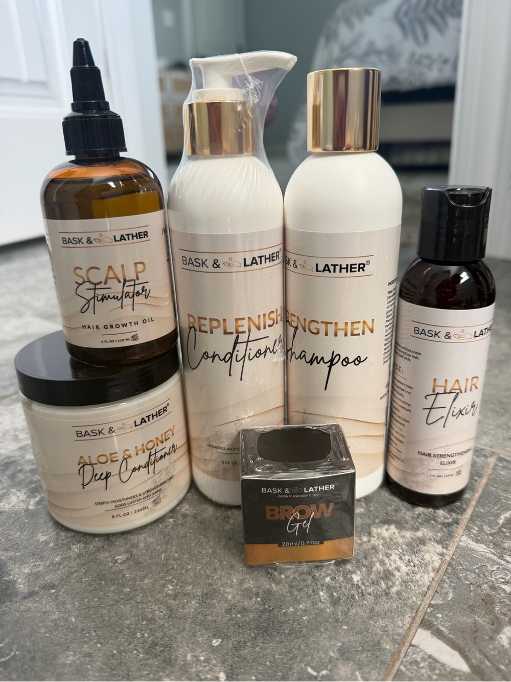 Bask & Lather Cream & Gold Scalp Stimulator and Replenish Cleanser Set